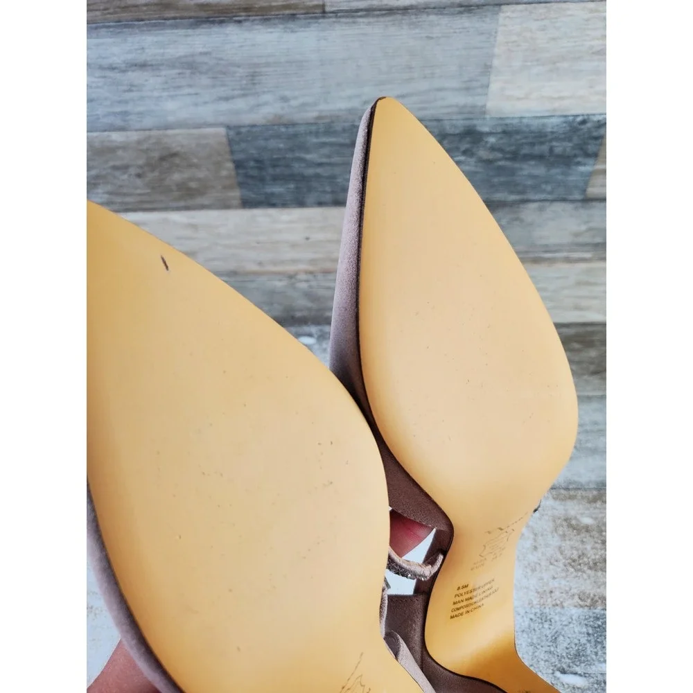 Nina Buffy Womens Pumps Sz 8.5 M Beige Rhinestone Embellished Strap Pointed Toe